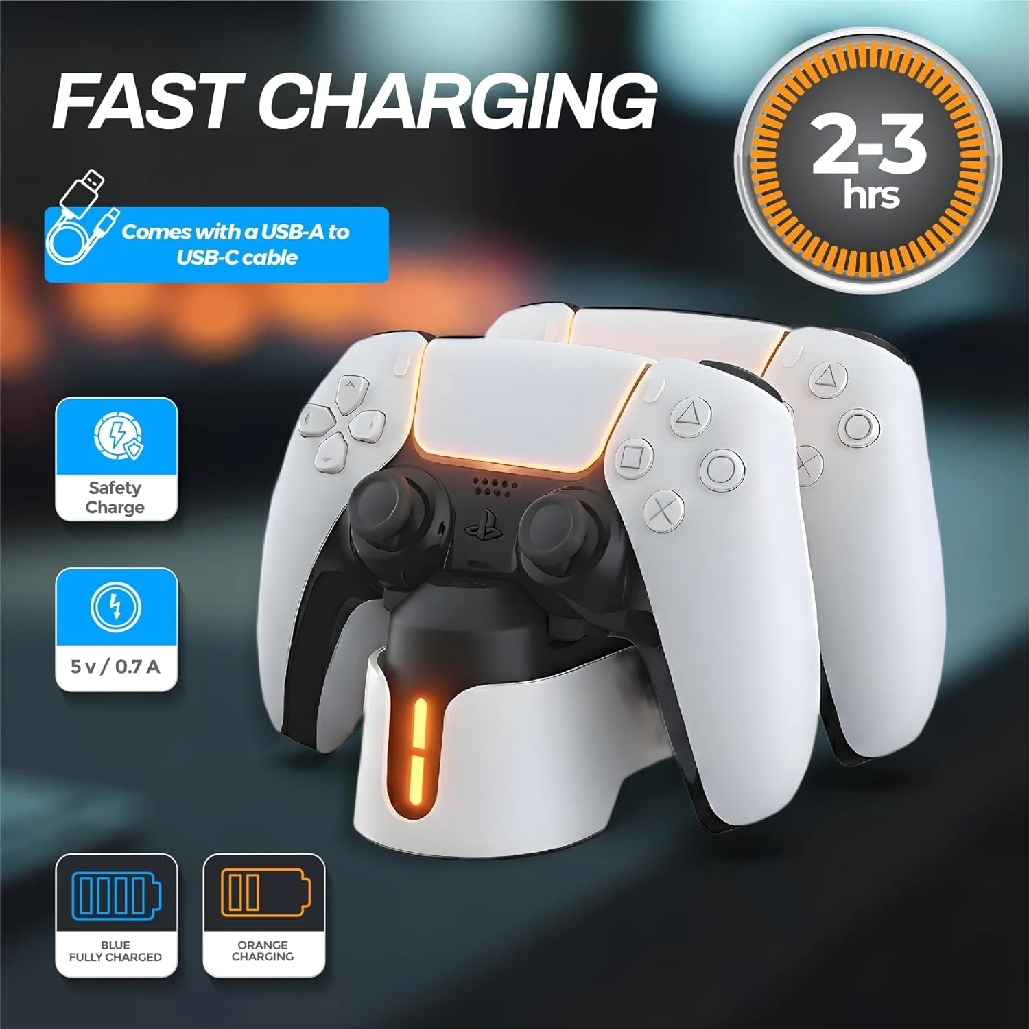 White PS5 controller charging stand