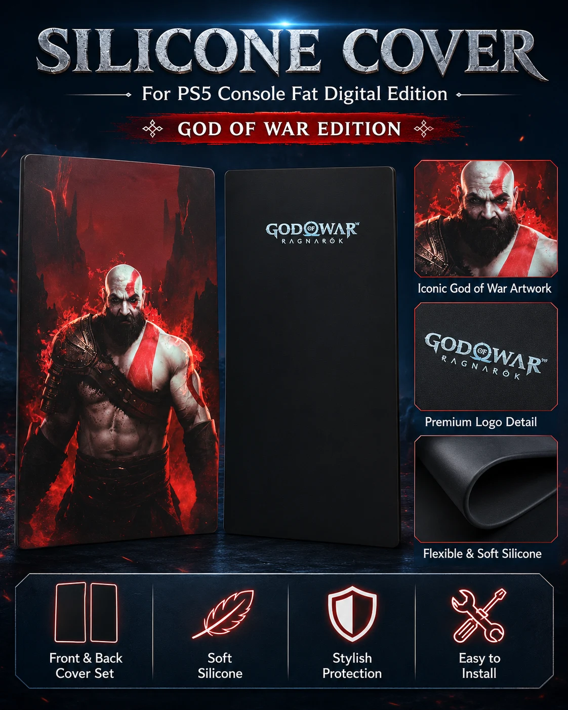 PS5 Fat Digital Edition God of War Silicone Console Cover