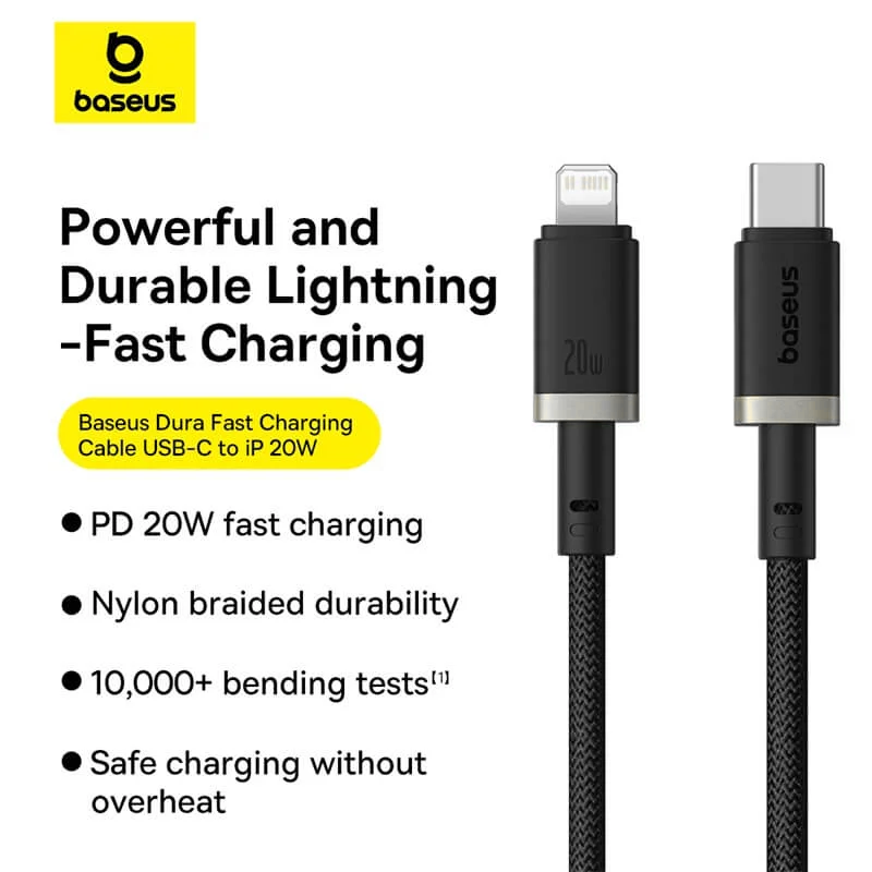 Baseus Dura USB-C to Lightning Cable 20W - Silver/Black - 2M