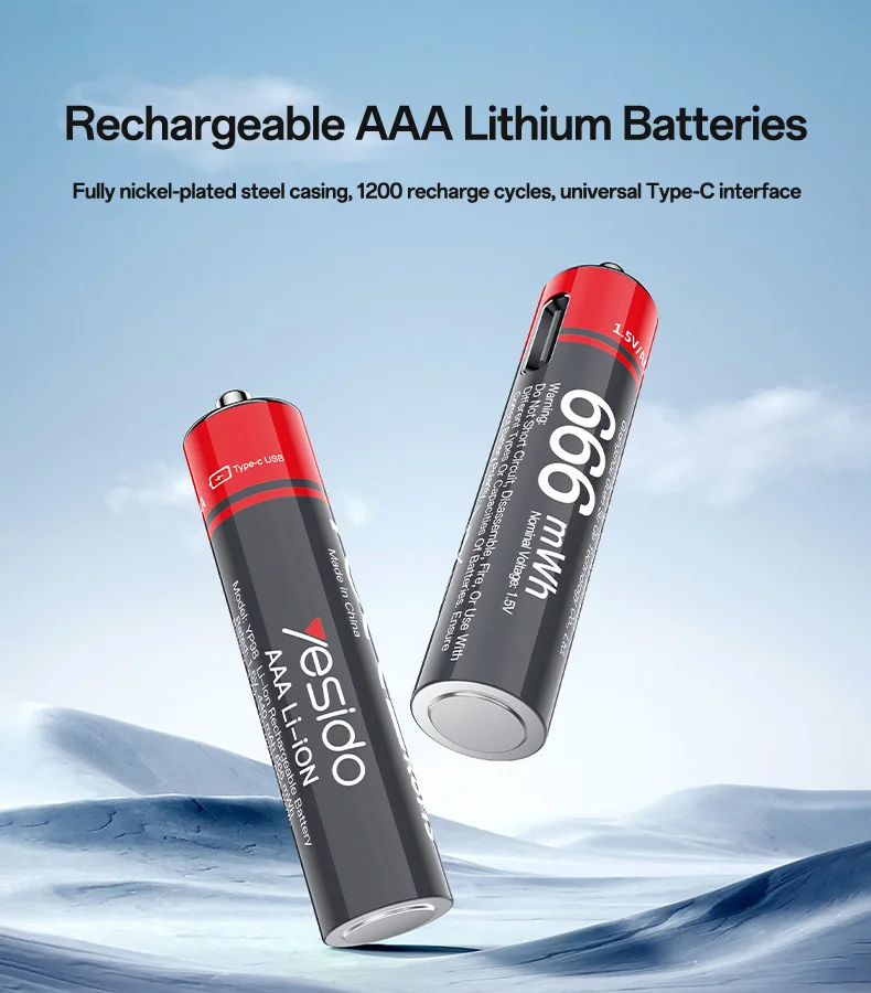 YESIDO YP98 Rechargeable AAA Type-C Batteries - 8 Pcs