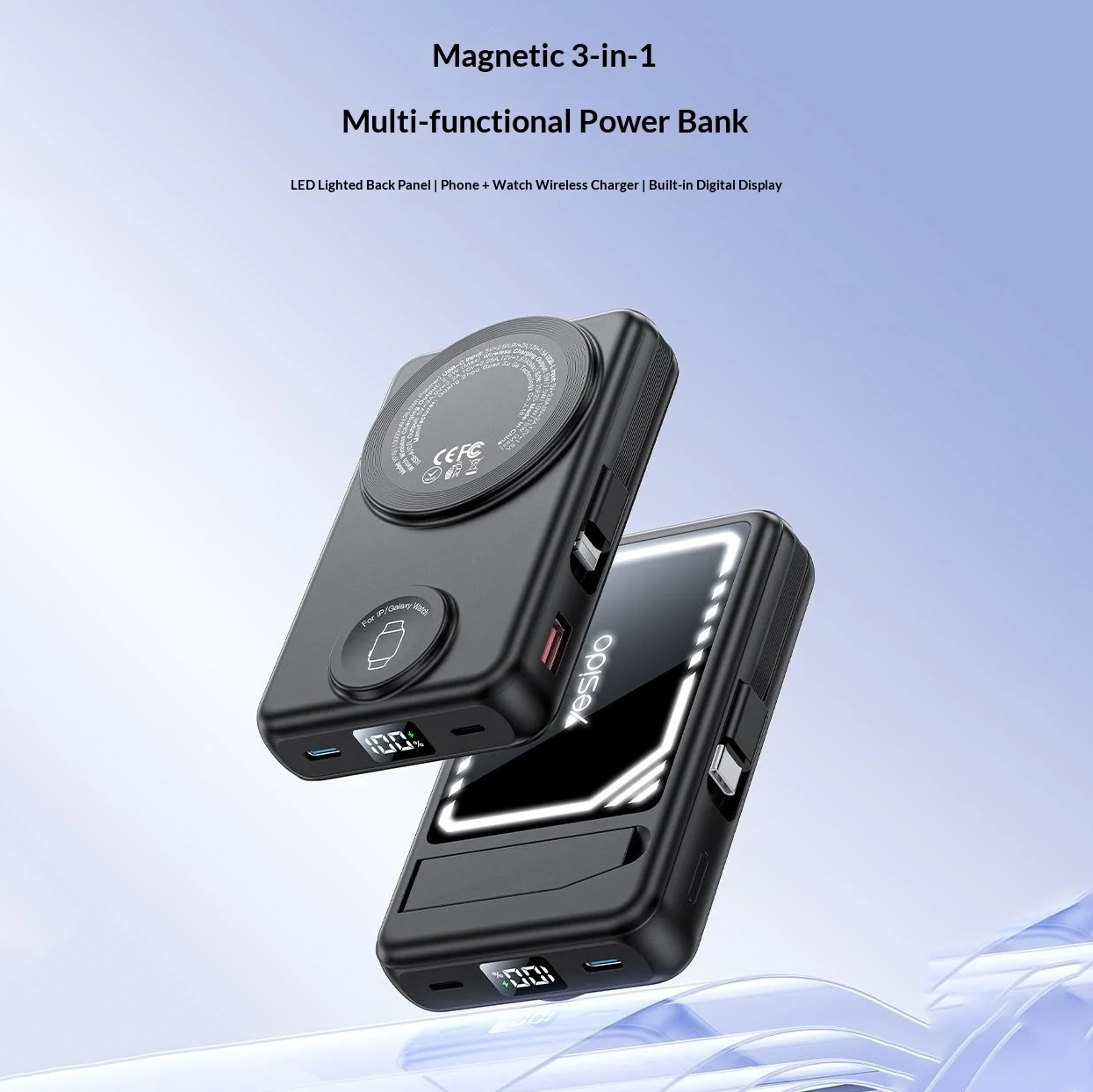 YESIDO YP79 10000mAh Magnetic Wireless Power Bank - Black