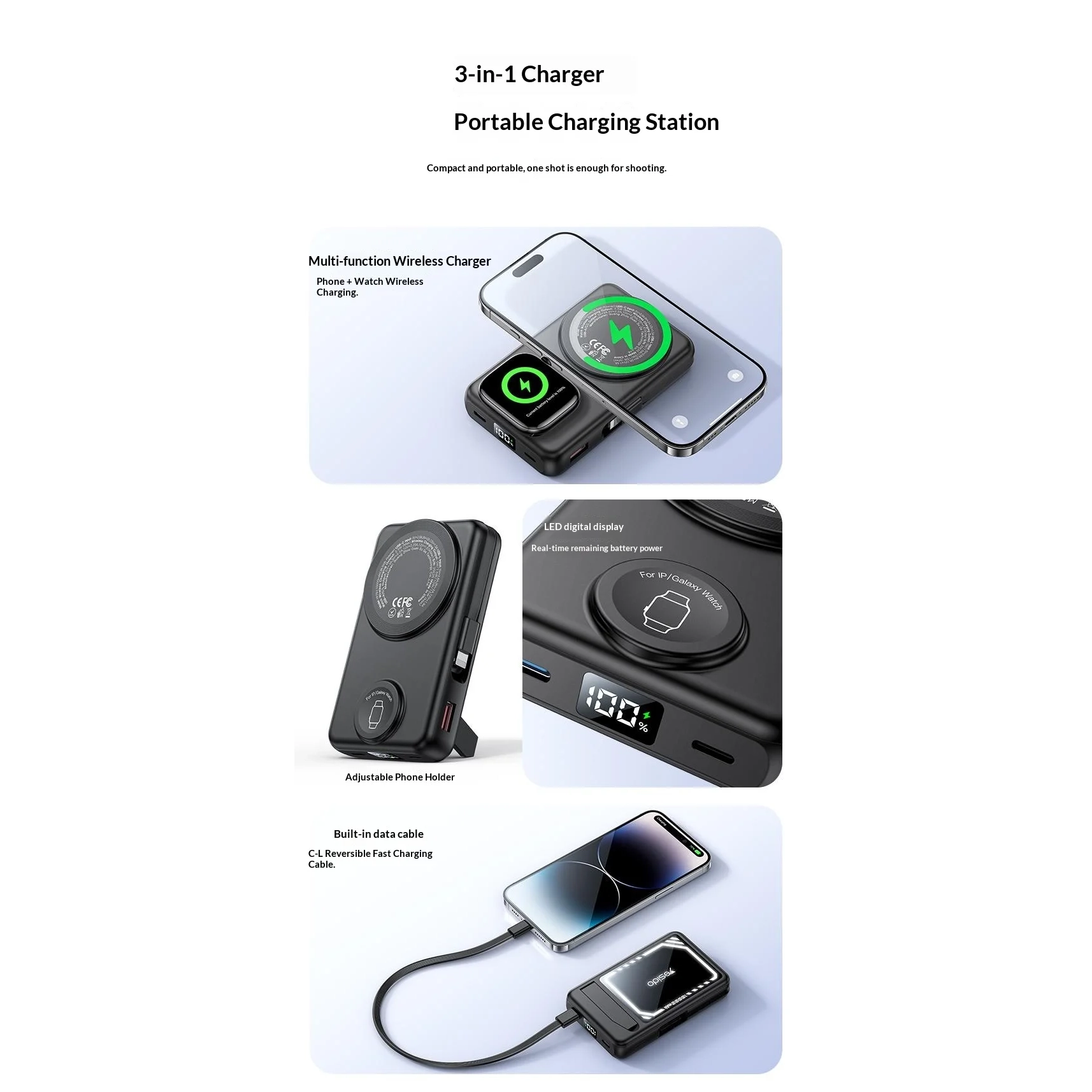 YESIDO YP79 10000mAh Magnetic Wireless Power Bank - Black