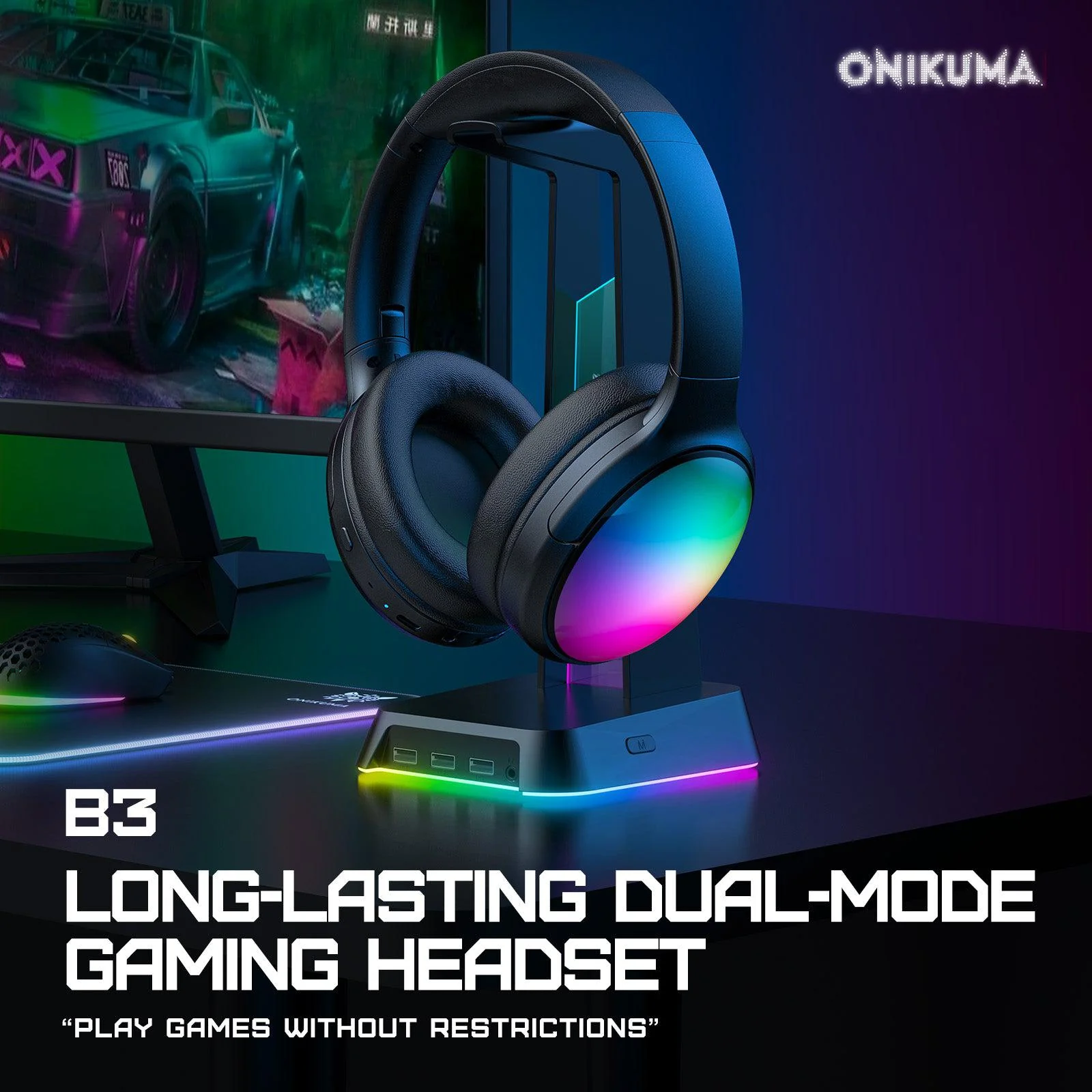 ONIKUMA B3 RGB Wireless Headphone Black