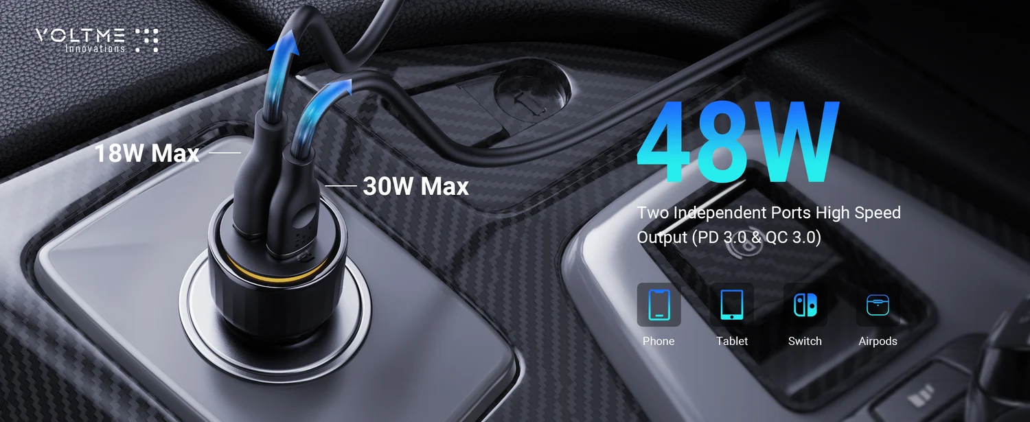 Voltme Cazo 48W CA Car Charger - Black
