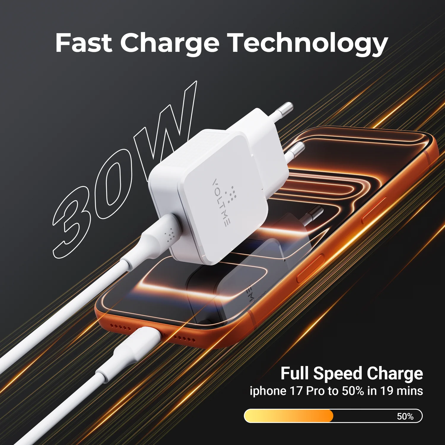 فولتمي ريفو 30W لايت ألترا ثين C شاحن جداري GaN - أبيض