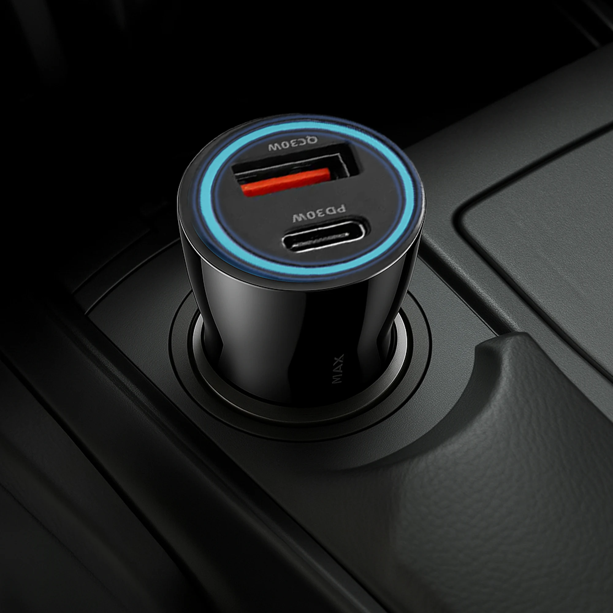 iLOCK 60W Dual-Port Car Charger (USB-C PD + USB-A QC) LED
