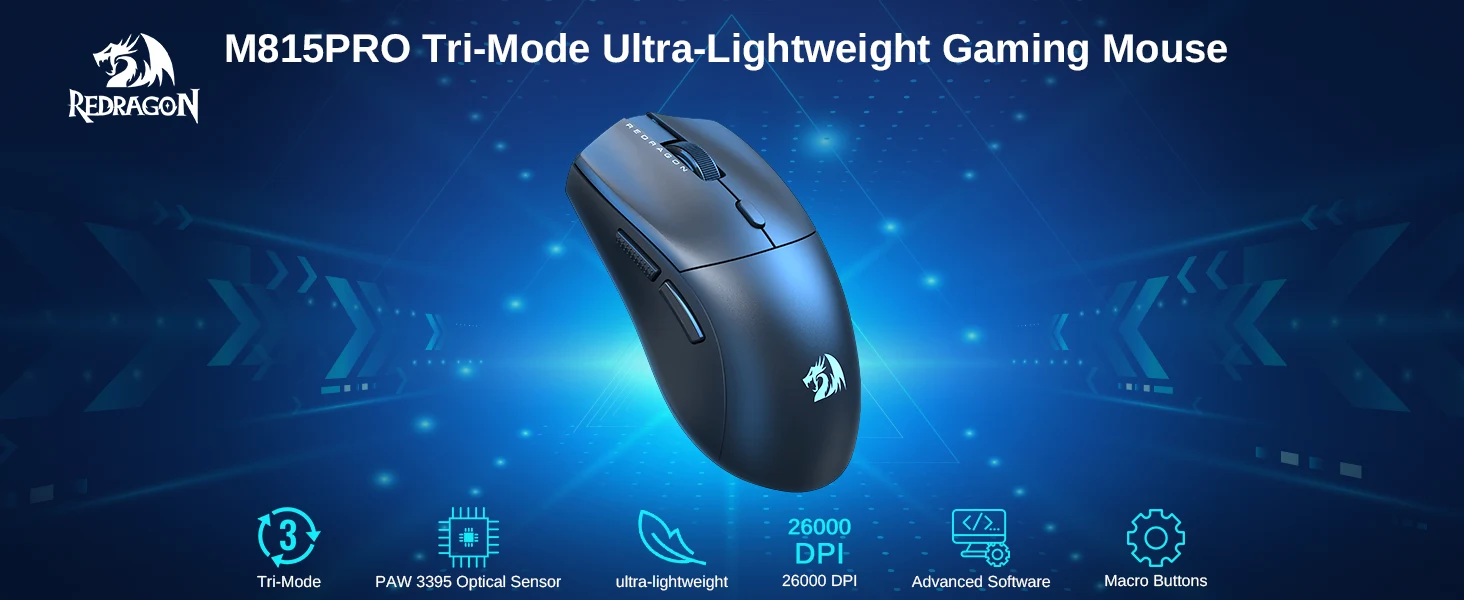 Redragon M815 PRO RGB Tri-Mode Gaming Mouse Black