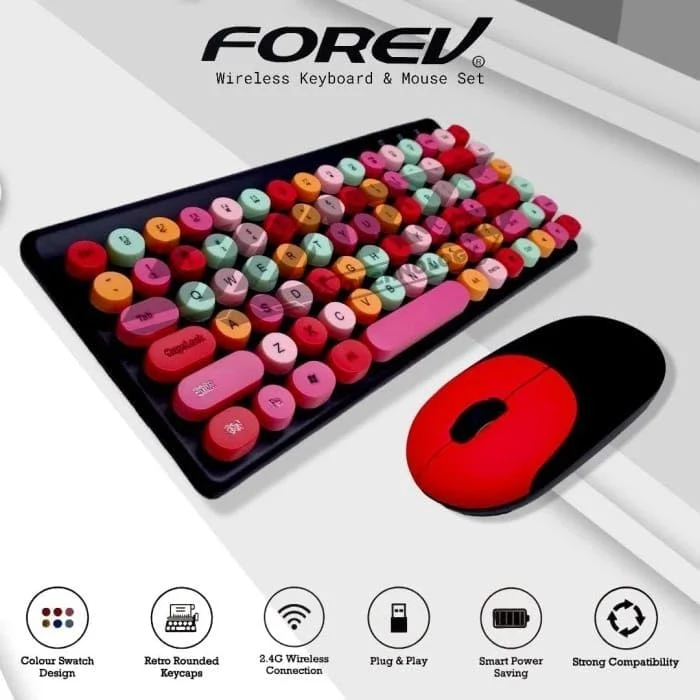 Keyboard And Mouse Combo FOREV FV-W10 Colorful 2.4ghz Wireless - Red