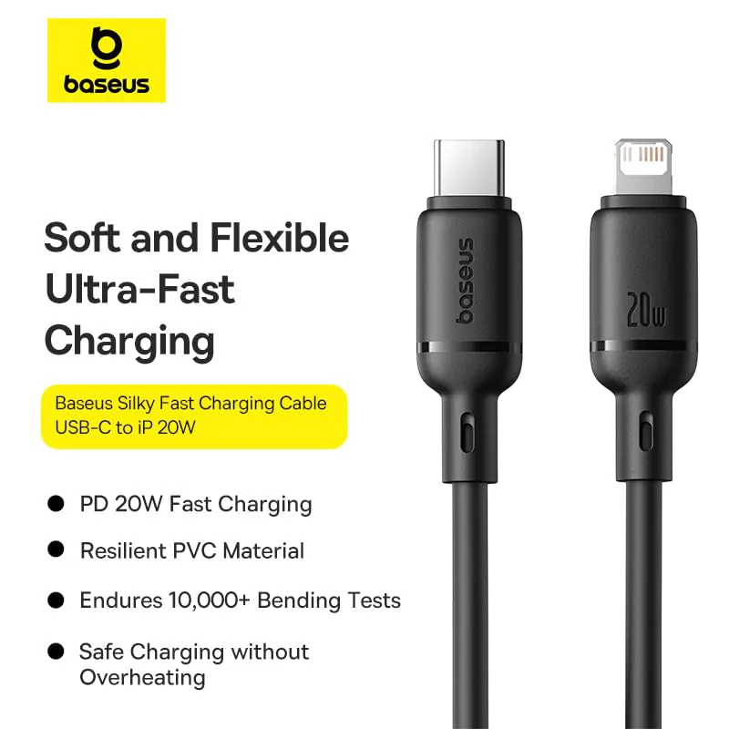 Baseus Silky Series USB-C to Lightning Cable 20W - 2M - Black