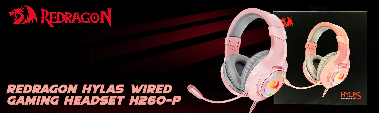 Redragon H260 Hylas Wired RGB Gaming Headphone Pink