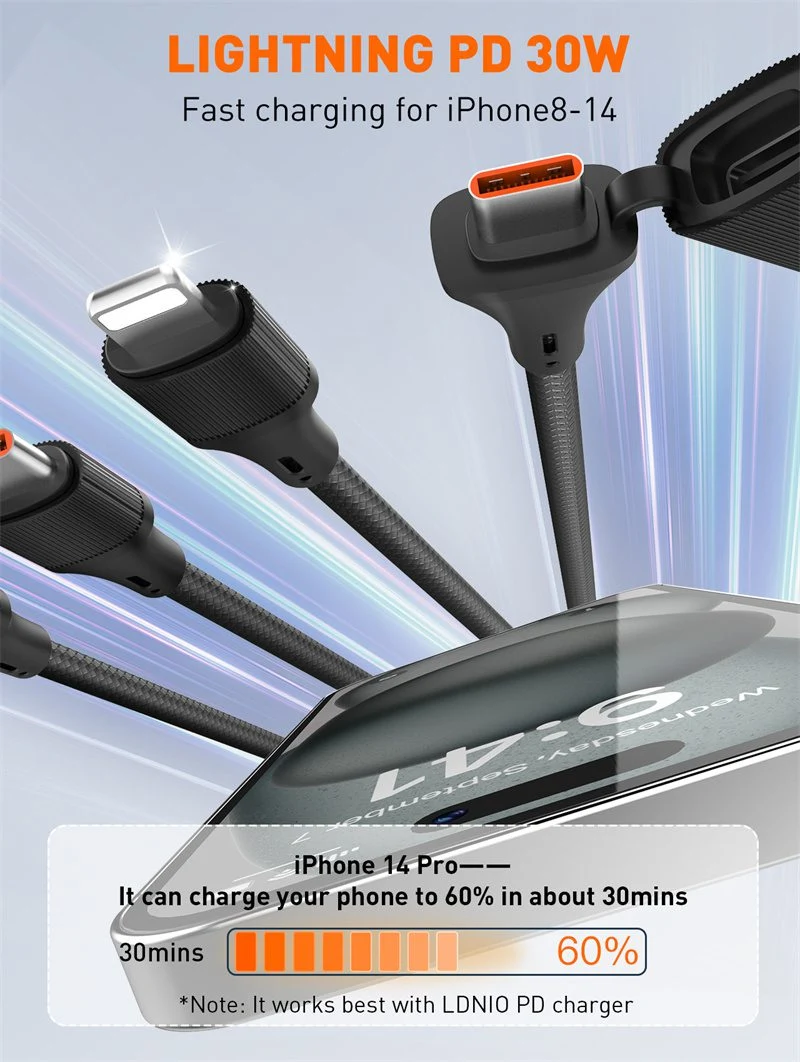LDNIO LC97uc 100W 2 In 3 Fast Charging Data Cable 1.2m