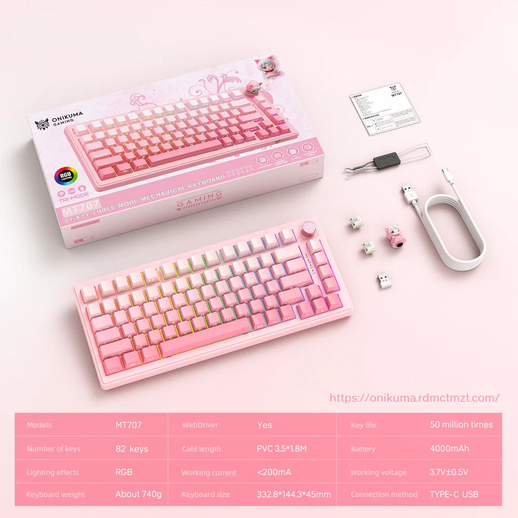 ONIKUMA MT707 Pink Gaming Keyboard