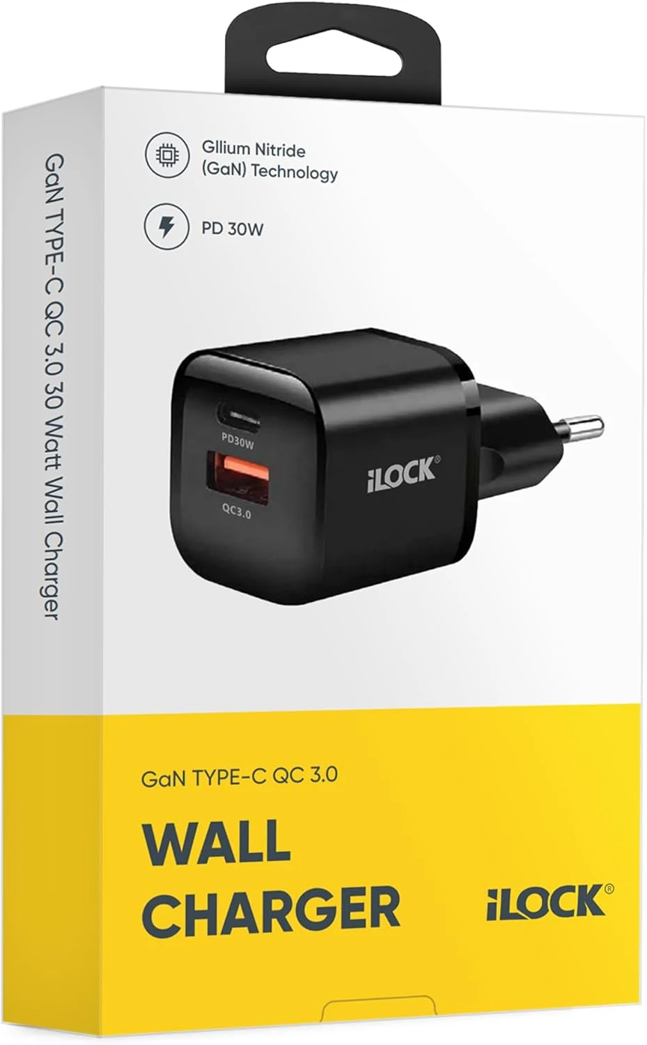 شاحن حائط آي لوك 30 واط منفذين USB-A + USB-C – أسود