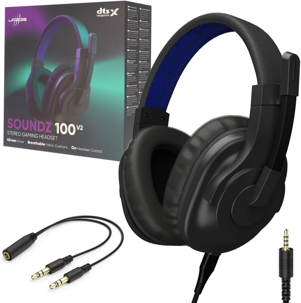 Front view of the black uRage SoundZ 100 V2 gaming headset