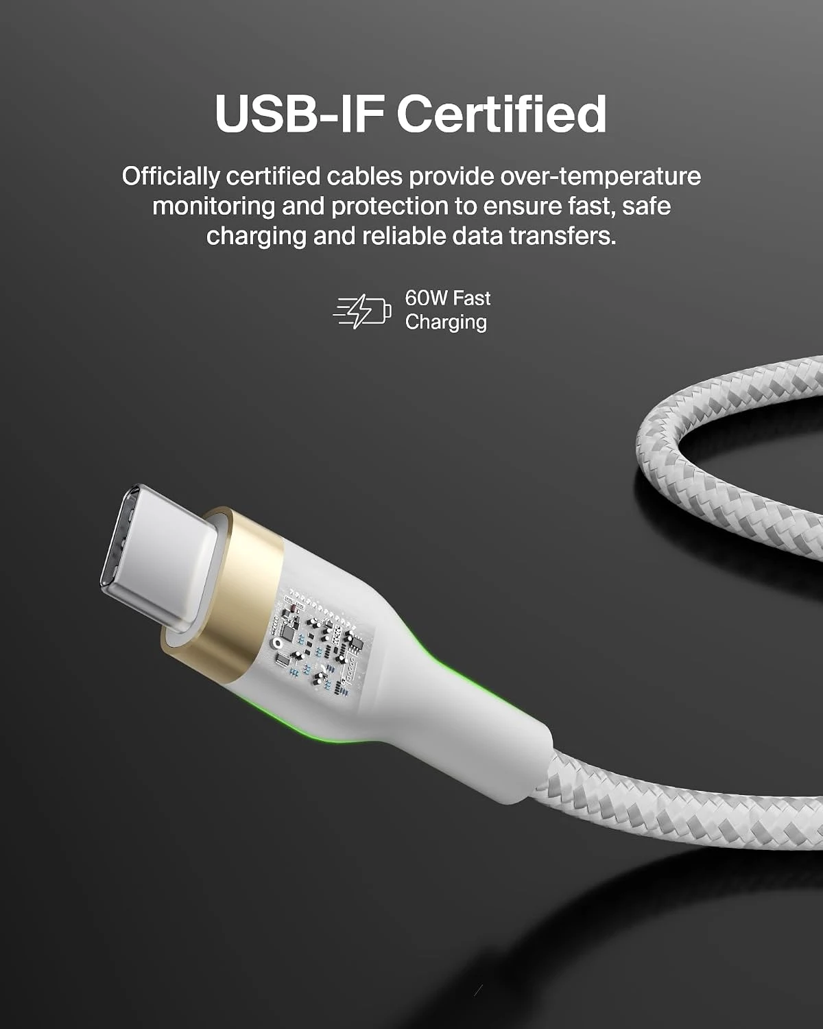 بلكين بوست تشارج برو فليكس كابل USB-C إلى USB-C مضفر بقوة 60W وطول 1 متر - أبيض