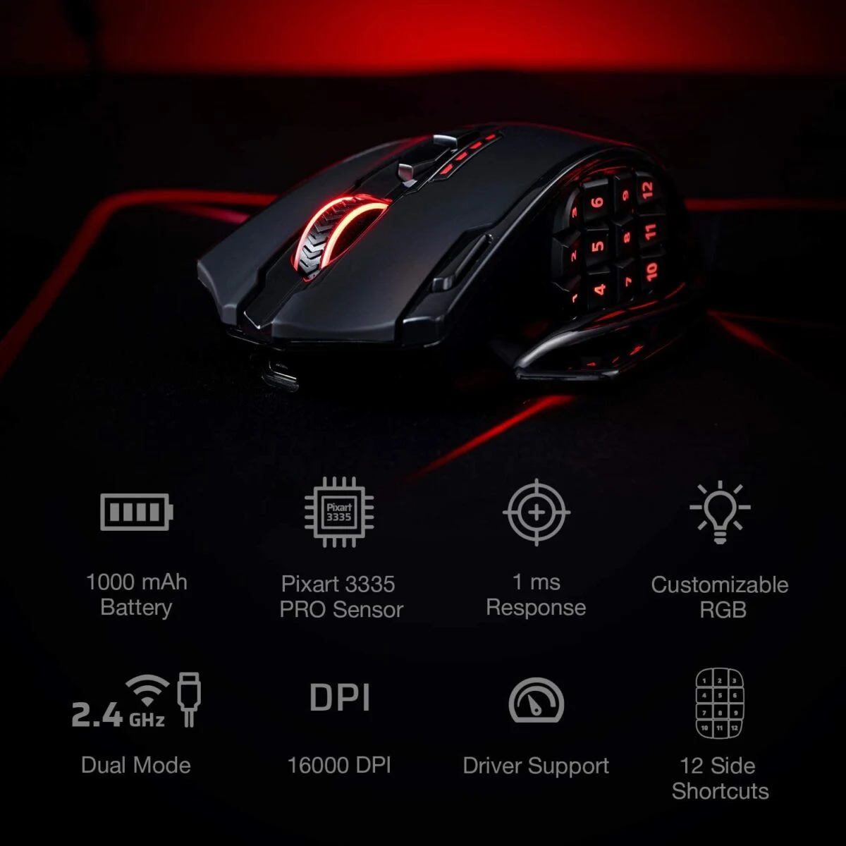أداء يصل إلى 16000 DPI في Redragon M913