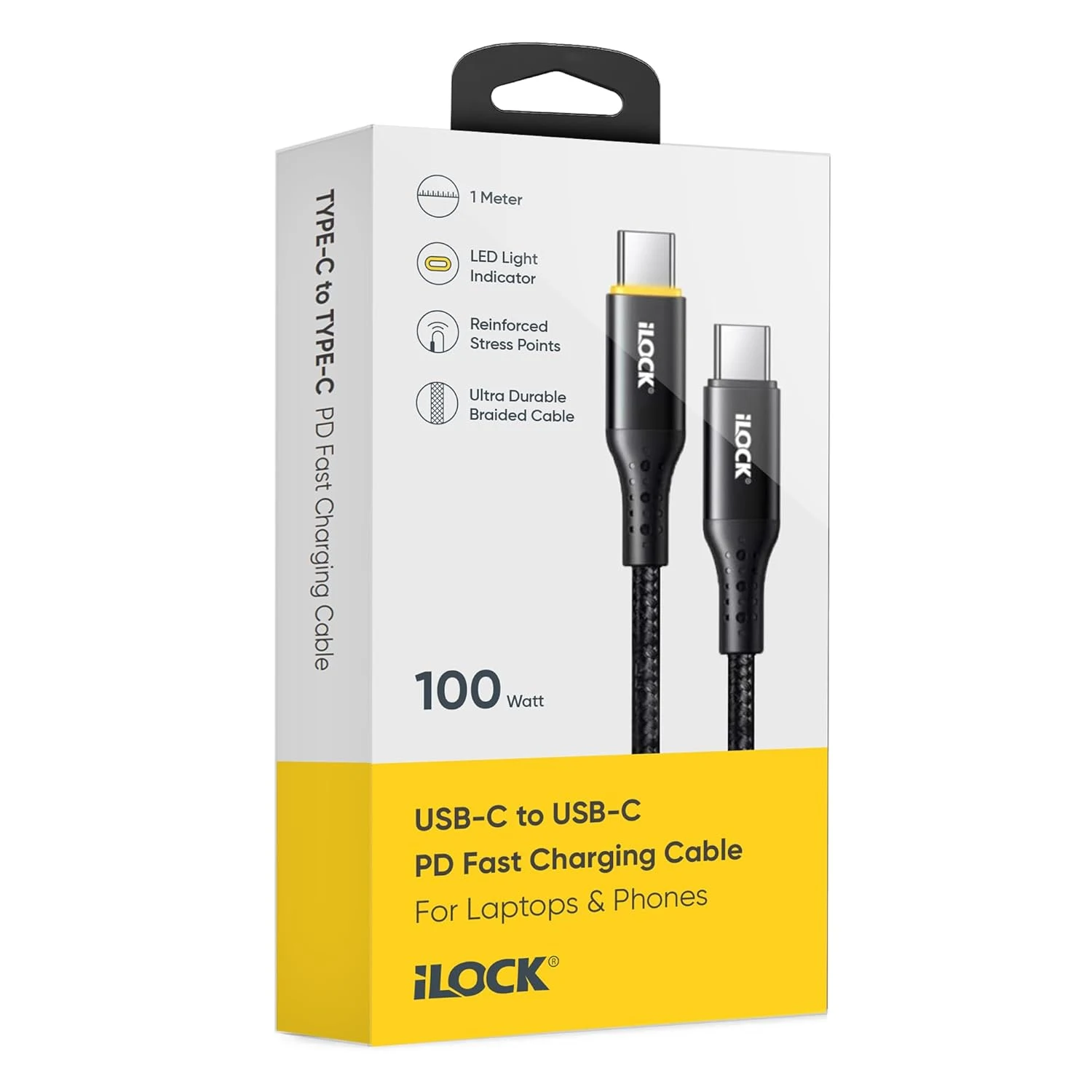 كابل آي لوك USB-C إلى USB-C مضفّر شحن سريع 100 واط (LED) – 1 متر