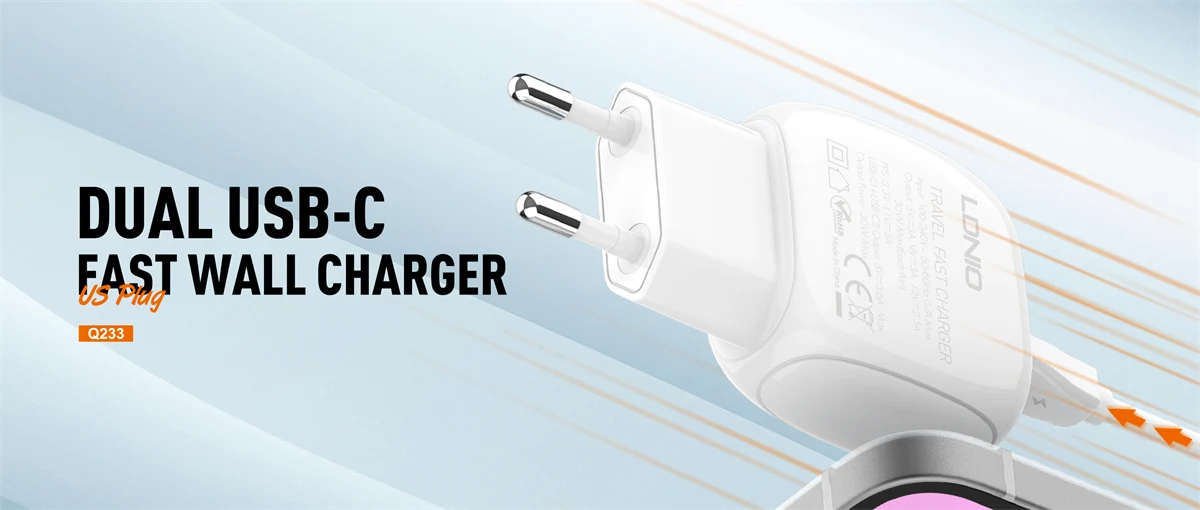 شاحن LDNIO Q233 ثنائي بمنفذ USB-C بقوة 30 واط