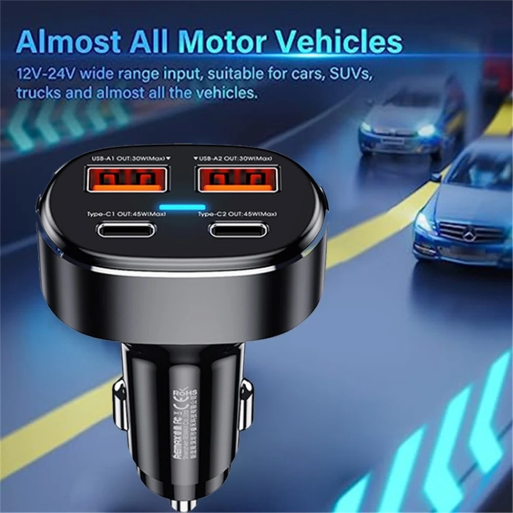 ريمكس RC-C329 شاحن سيارة سريع 75 وات 4 منافذ - أسود