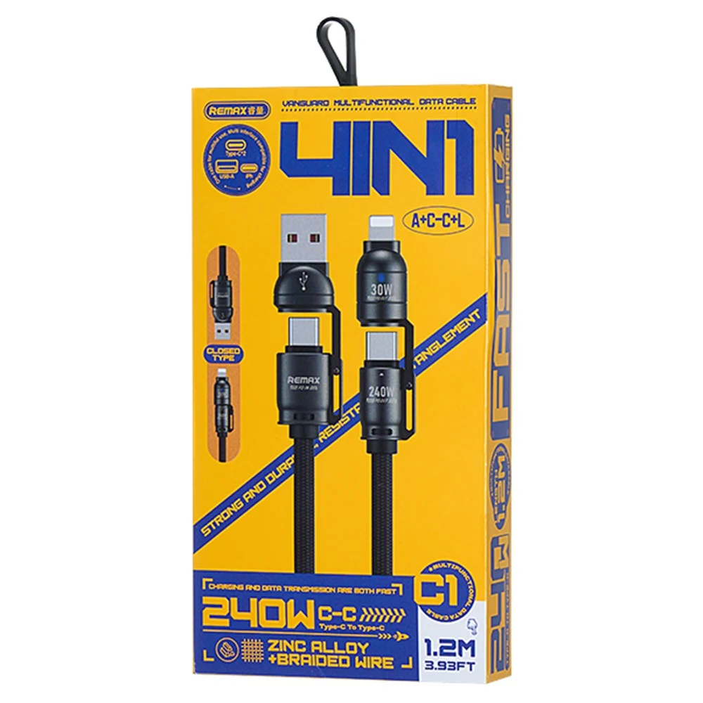 REMAX C1 240W 4 in 1 Fast Multi-Charging Cable 1.2M - Black