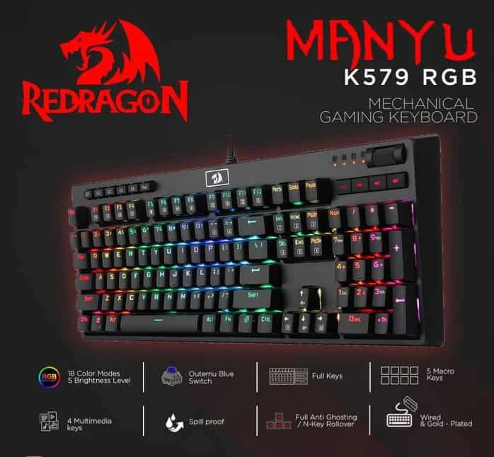 Redragon K579 MANYU Wired Mechanical RGB Gaming Keyboard Blue Switch