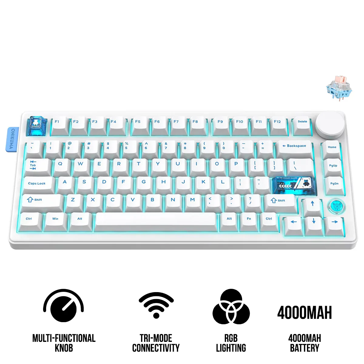 ONIKUMA MT706 Tri-Mode Gasket RGB Gaming Mechanical Keyboard - White