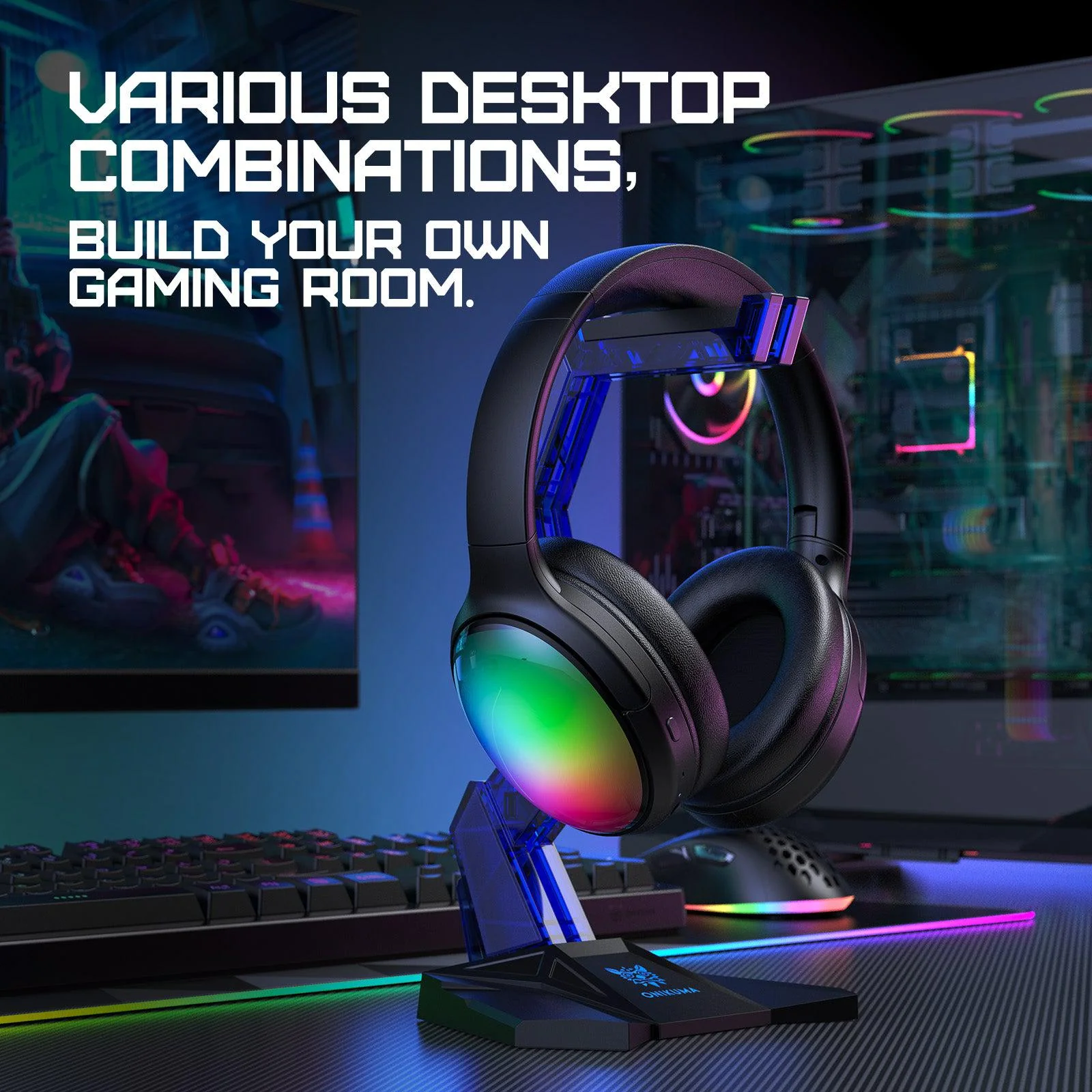 ONIKUMA B3 RGB Wireless Headphone Black closing visual