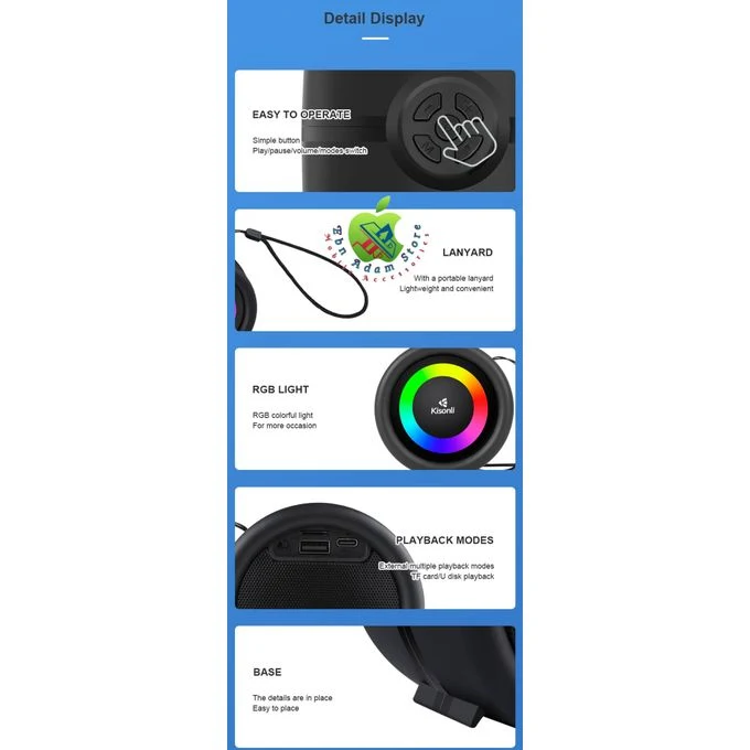 Kisonli S16 Mini Portable 360° RGB Stereo Speaker