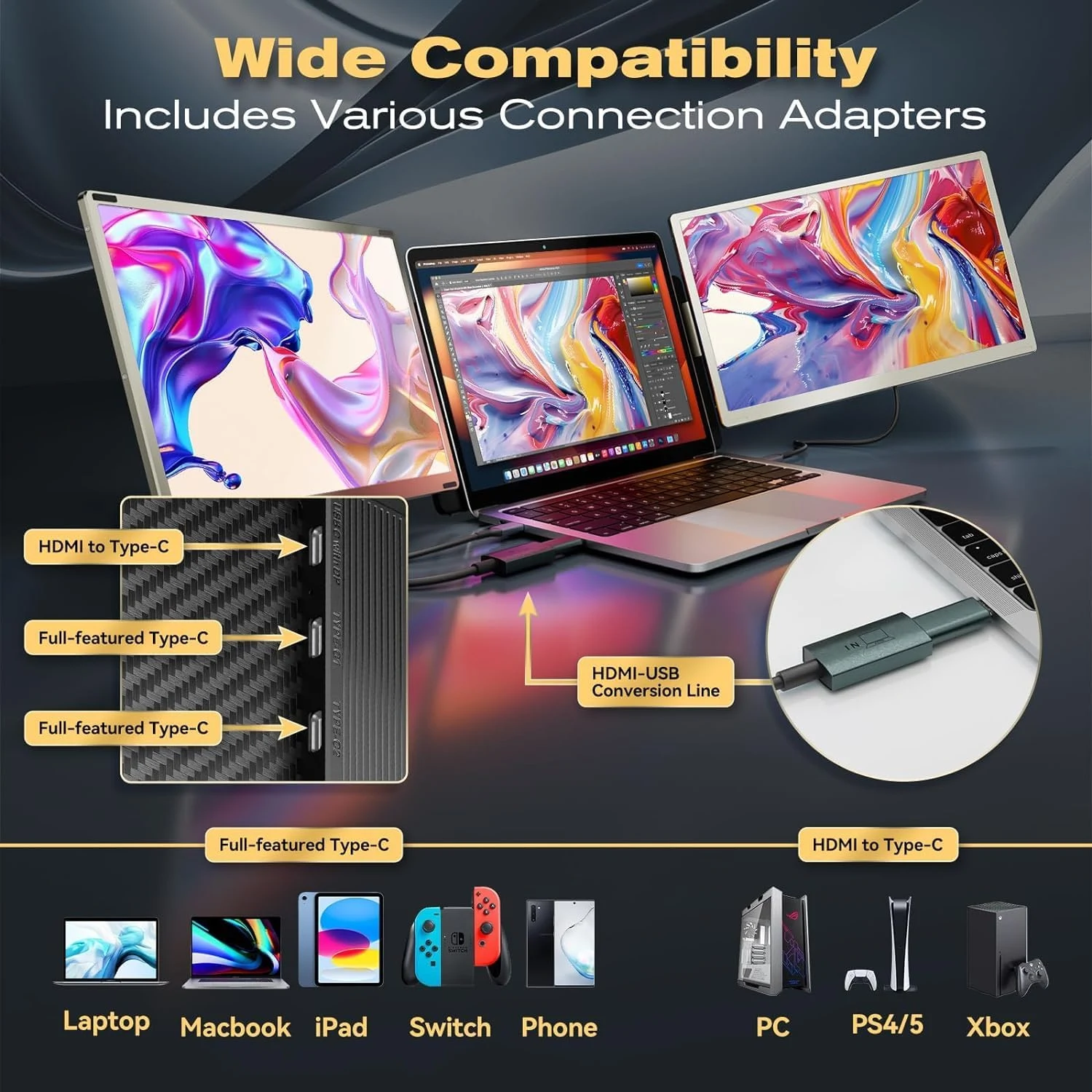 V2COM S6 15.6" FHD IPS Triple Laptop Screen Extender