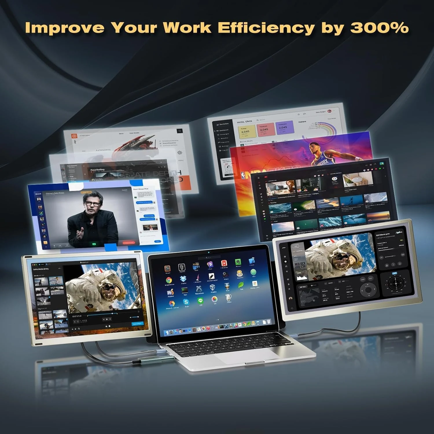 V2COM S6 15.6" FHD IPS Triple Laptop Screen Extender