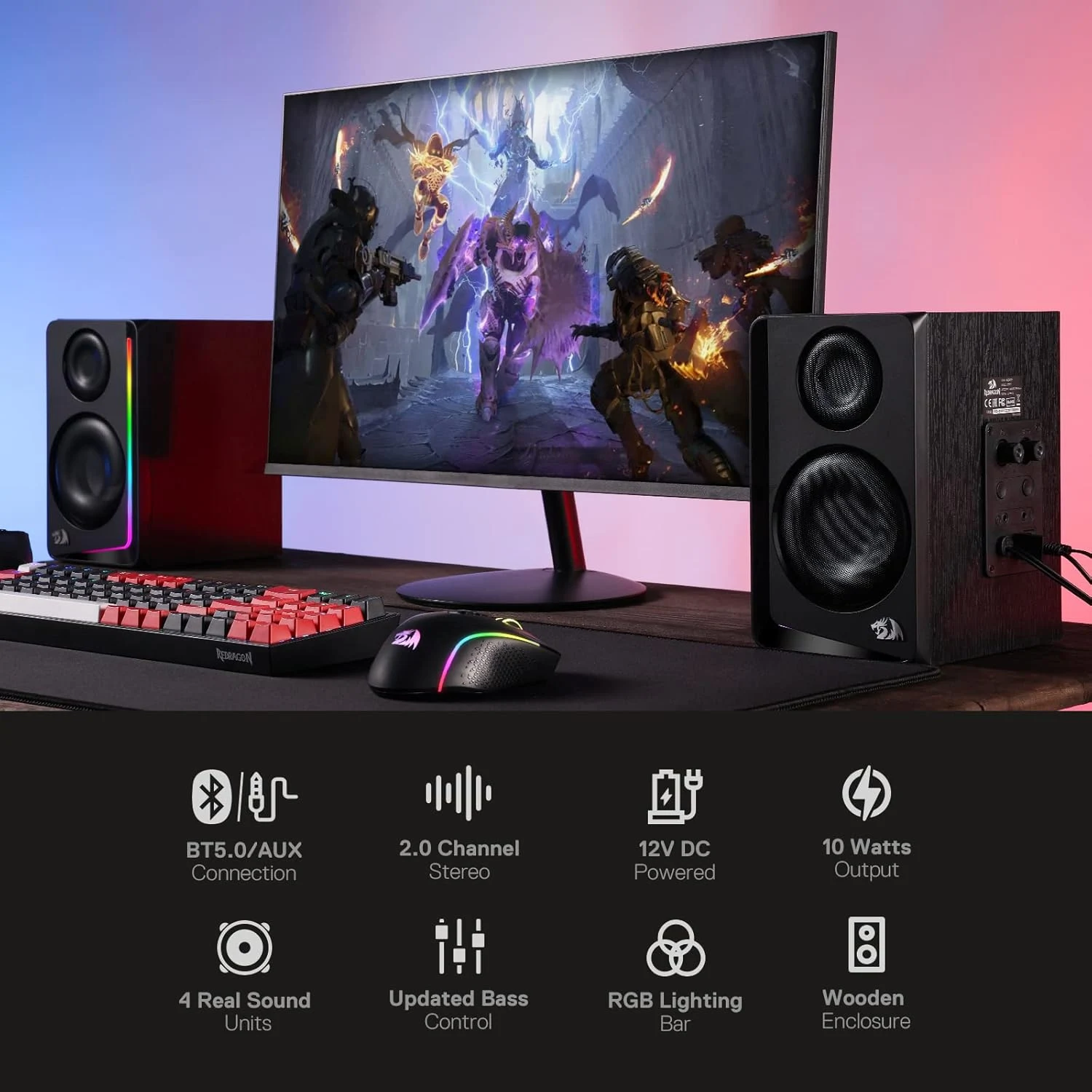 Redragon GS812 Wireless RGB Wooden PC Gaming Speaker