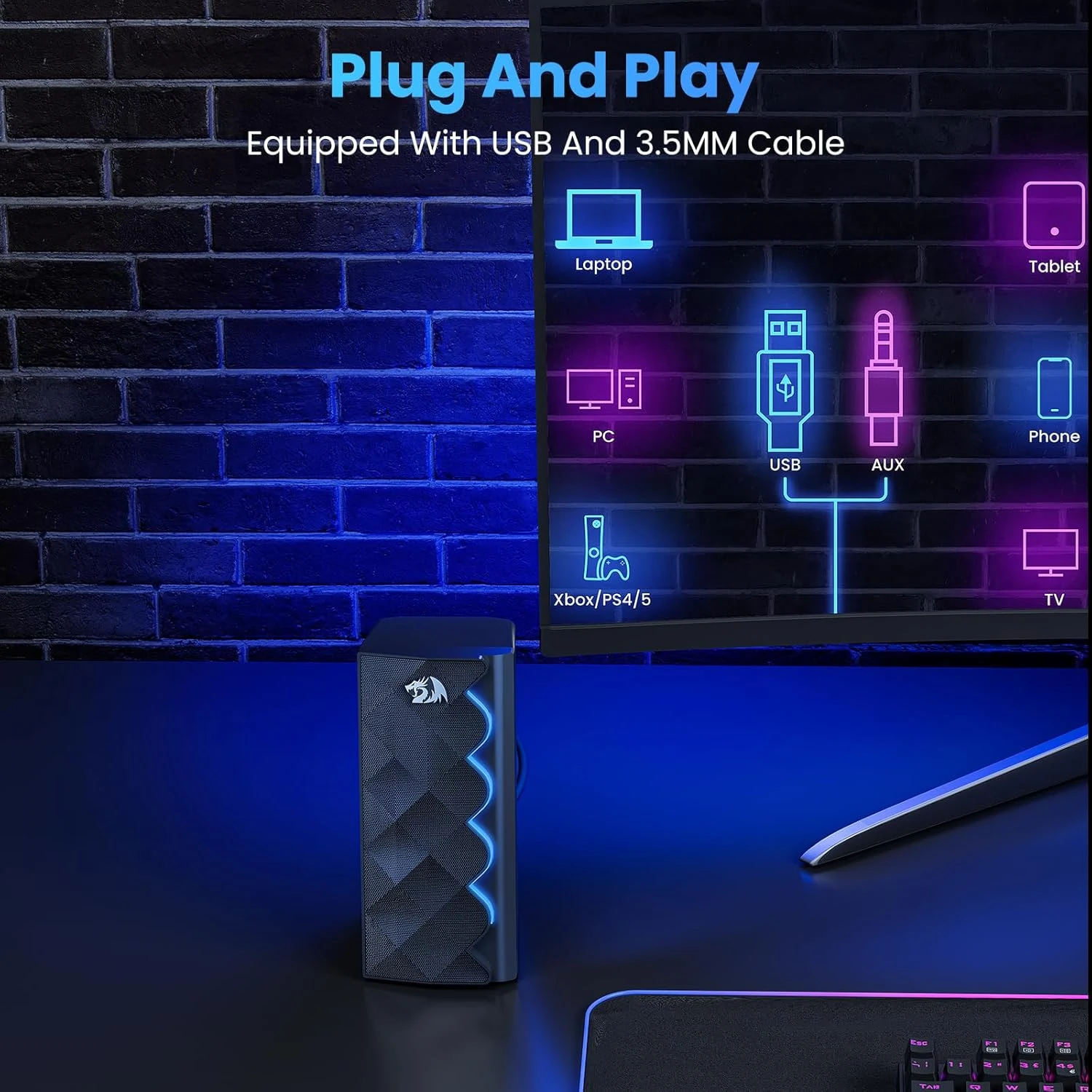 Redragon GS522 Cipher Stereo PC RGB Gaming Speaker - Black