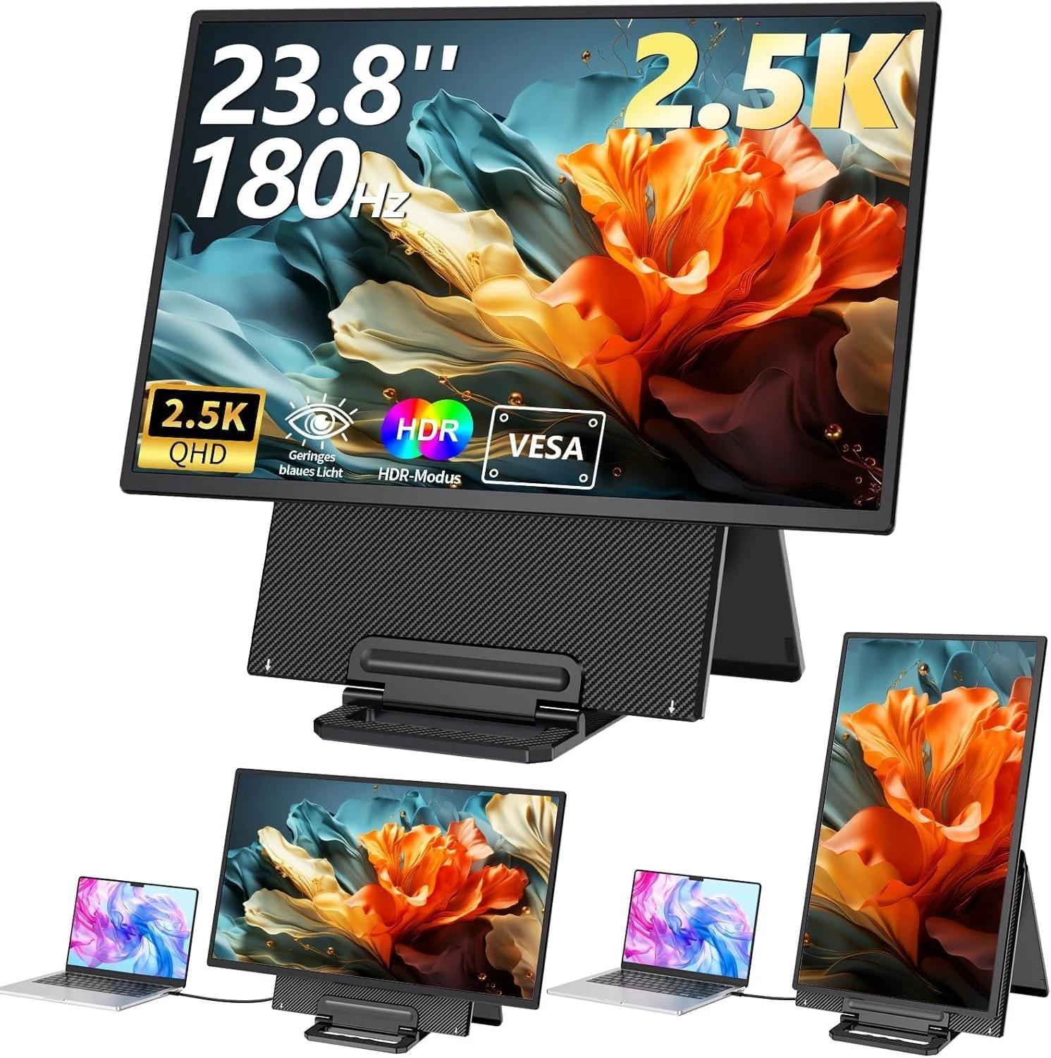 شاشة V2COM D1 المحمولة مقاس 23.8 بوصة بدقة 2.5K QHD ومعدل تحديث 180Hz