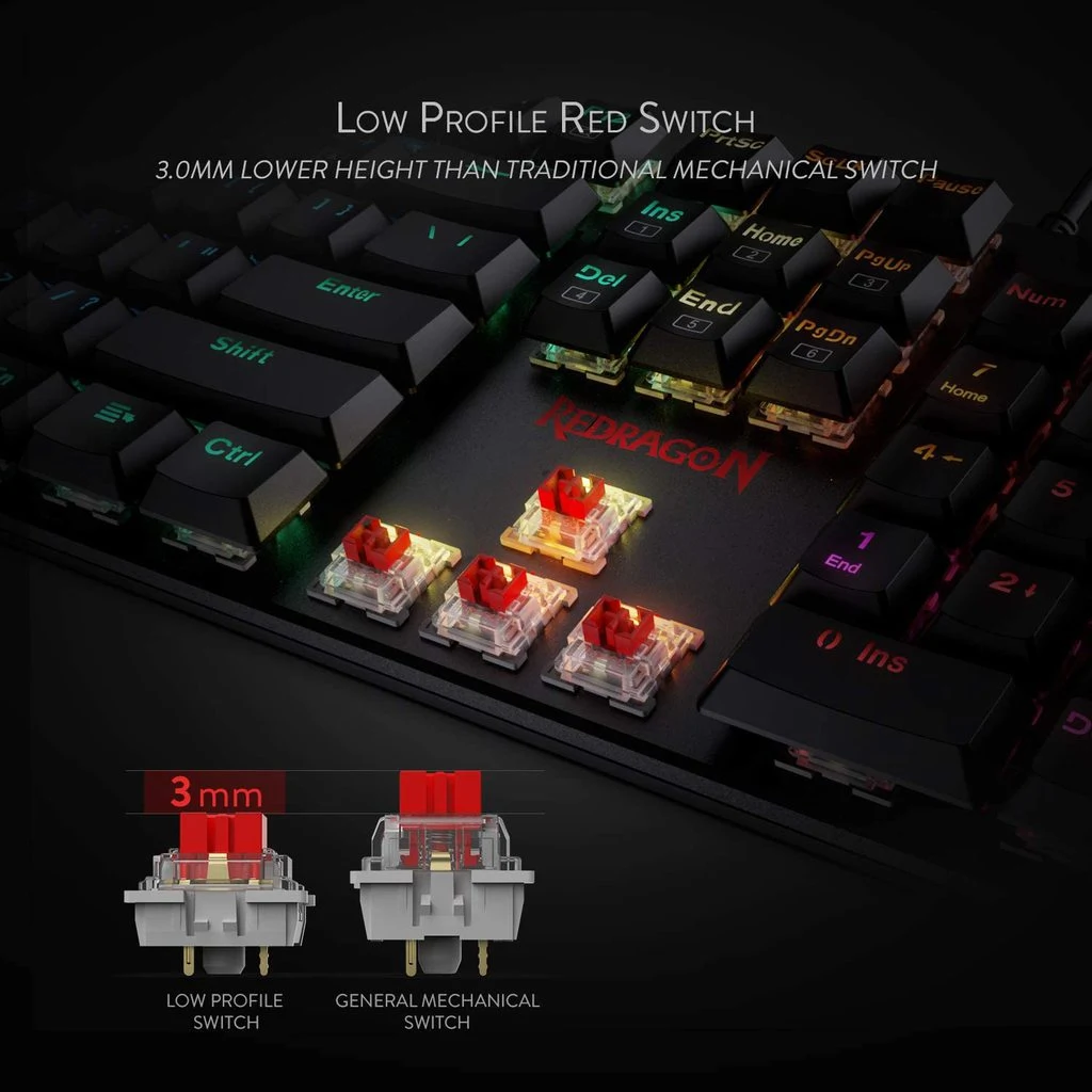 Redragon K589 Shrapnel Pro Low Profile Mechanical Wired RGB Gaming Keyboard