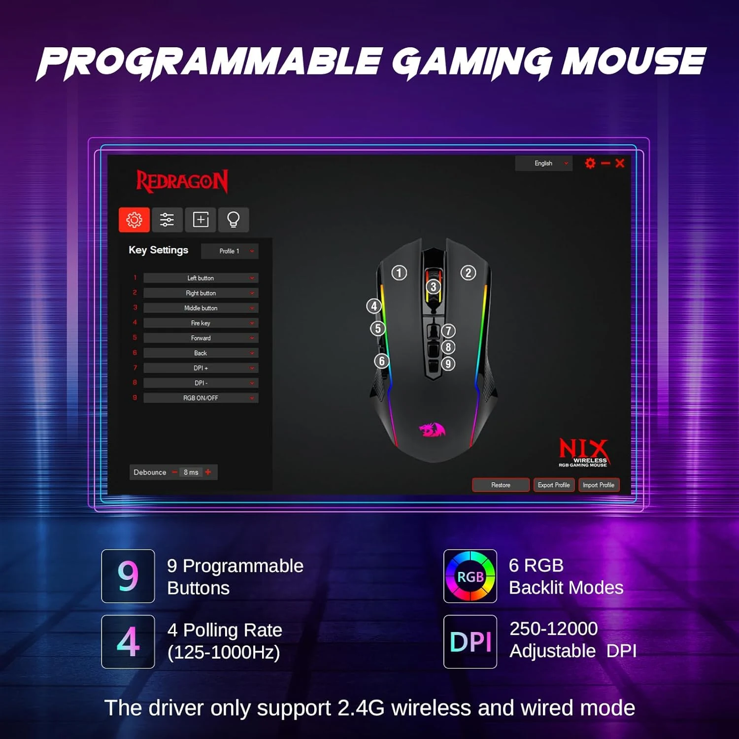 Redragon M914 programmable buttons