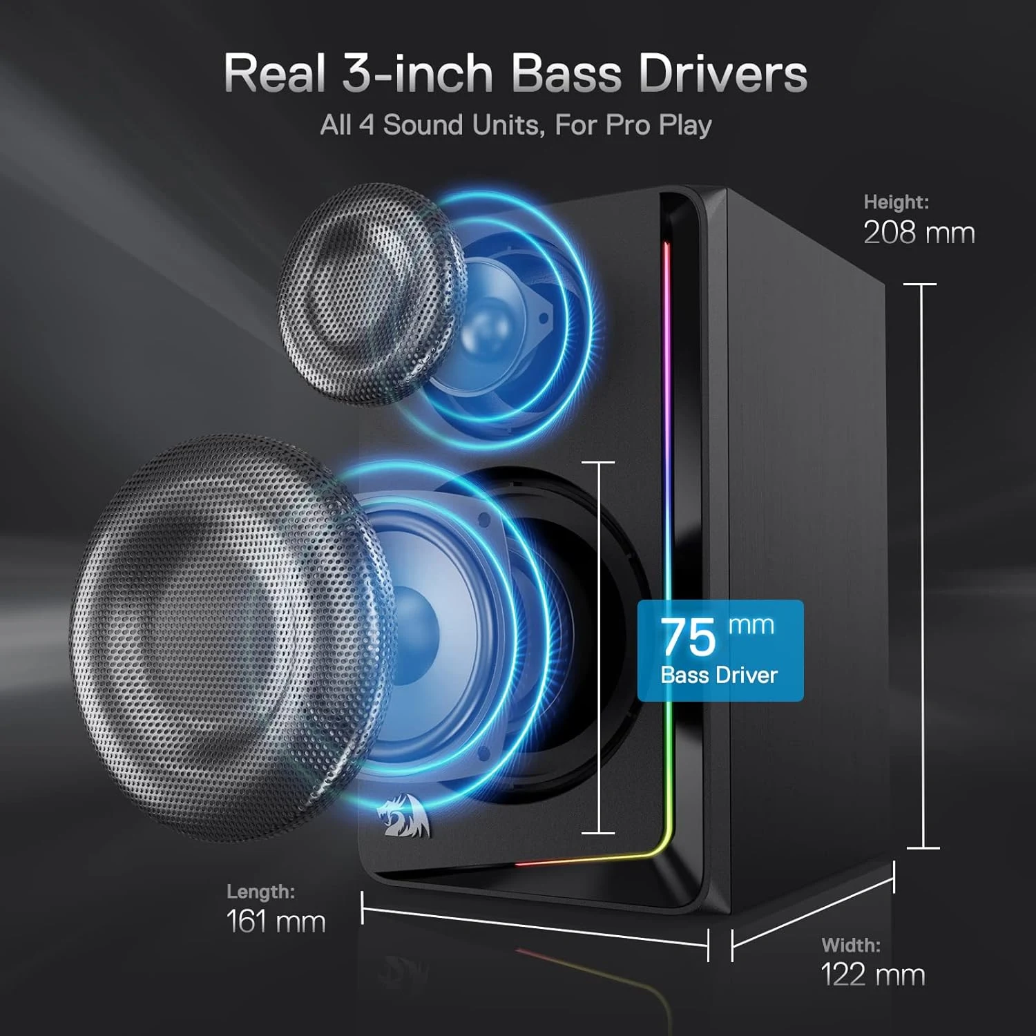 Redragon GS812 Wireless RGB Wooden PC Gaming Speaker