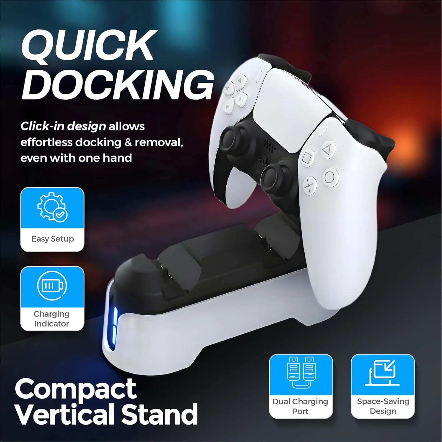 DOBE Dual Charging Stand LED for PS5 Controllers White