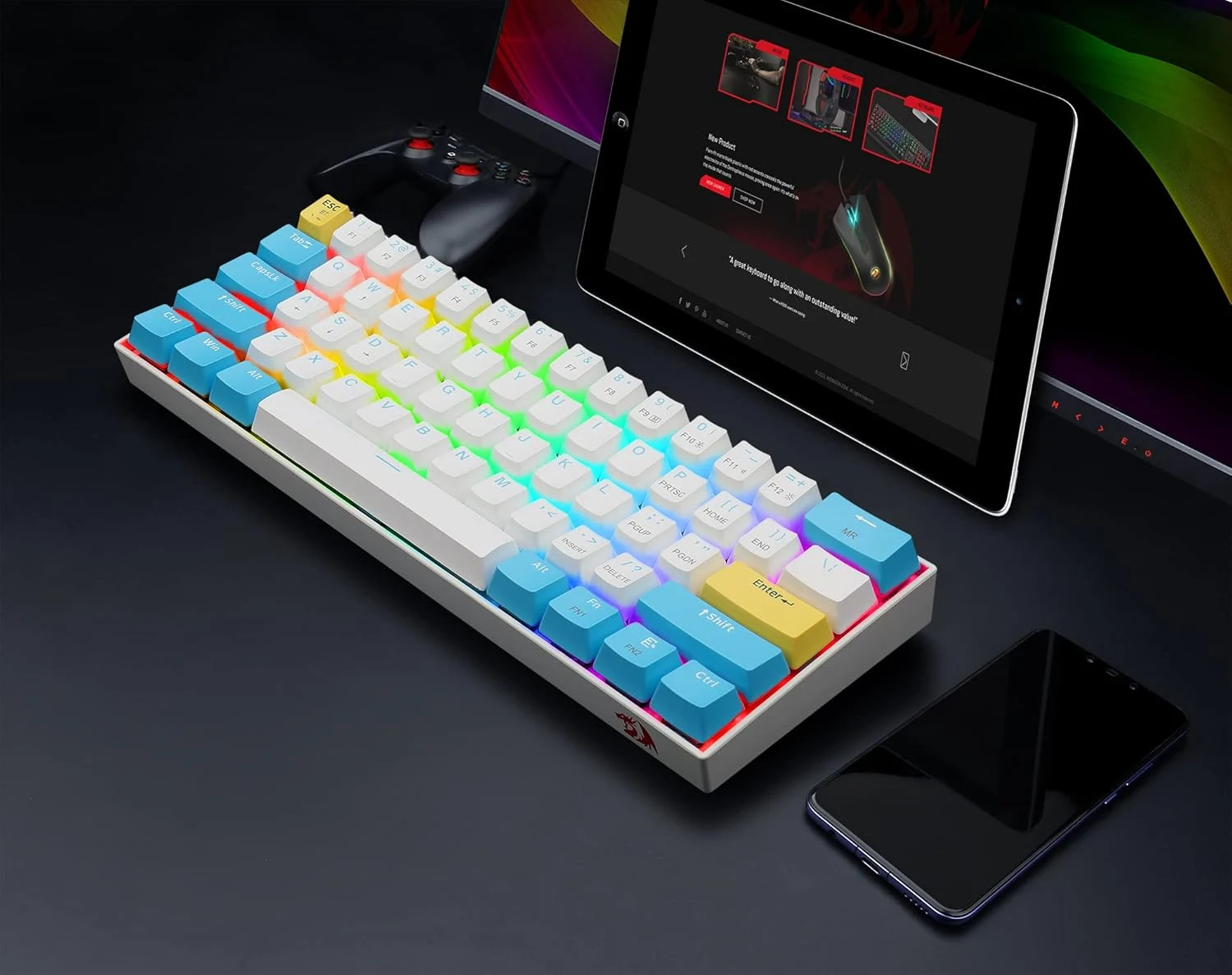 Redragon K530 Pro Draconic 60% Wireless Mechanical Gaming Keyboard White Switch White Blue