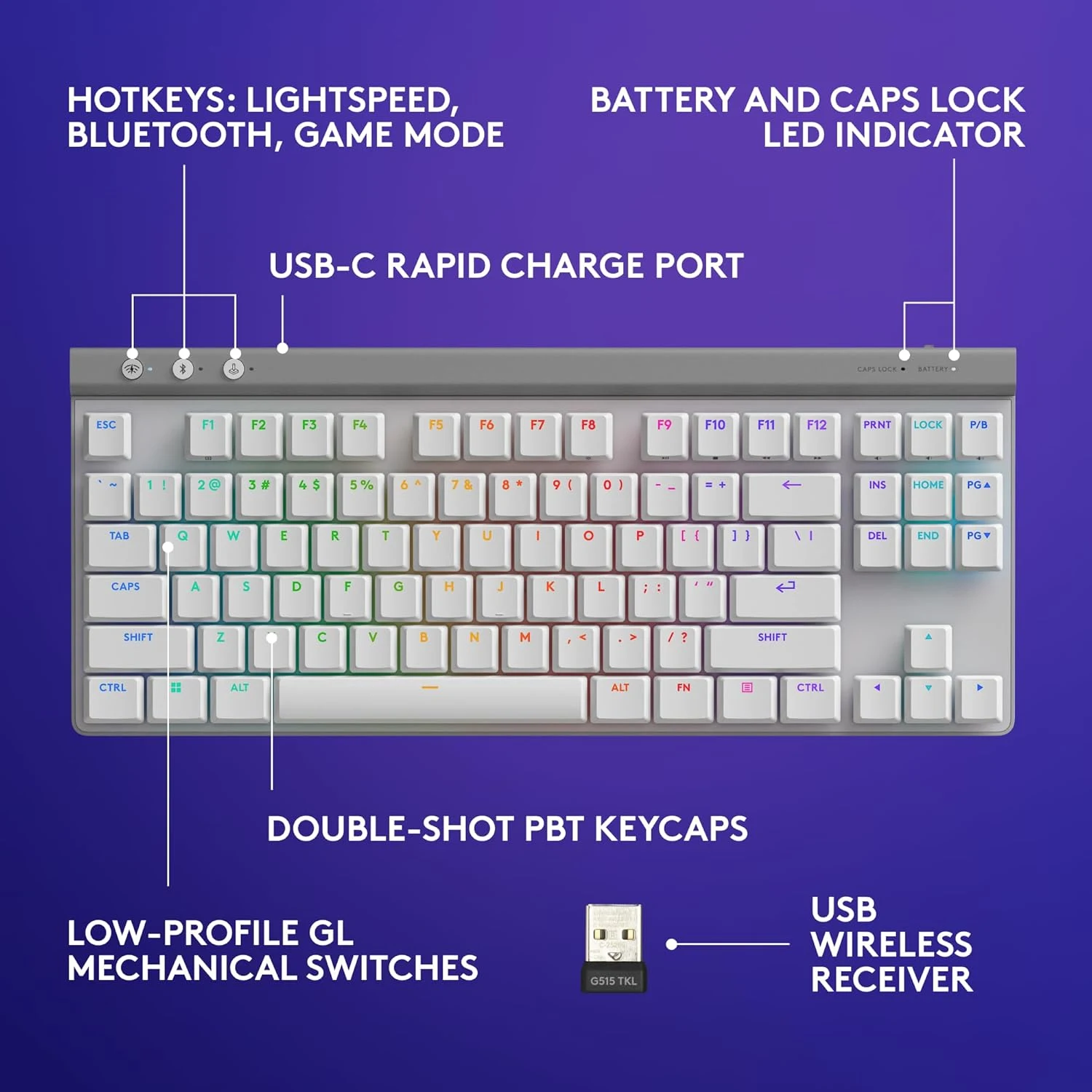 Logitech G515 Lightspeed TKL Wireless Gaming Keyboard - White