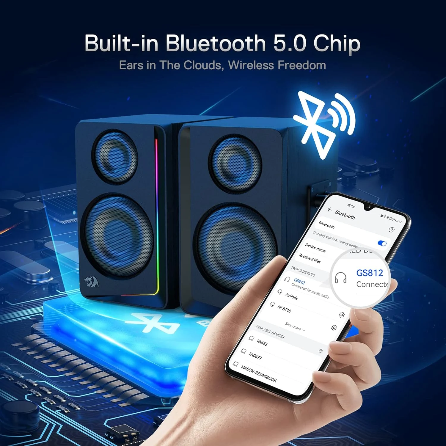 Redragon GS812 Wireless RGB Wooden PC Gaming Speaker