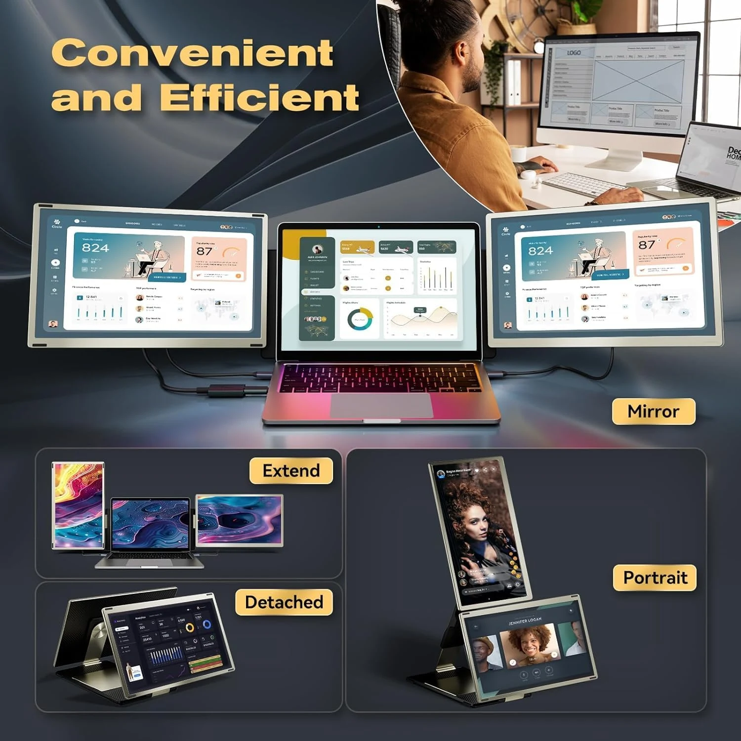 V2COM S6 15.6" FHD IPS Triple Laptop Screen Extender