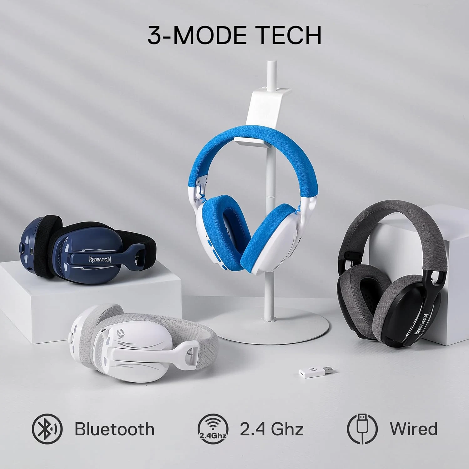 Redragon H878 SKULD Pro Wireless Gaming Headset - White & Blue