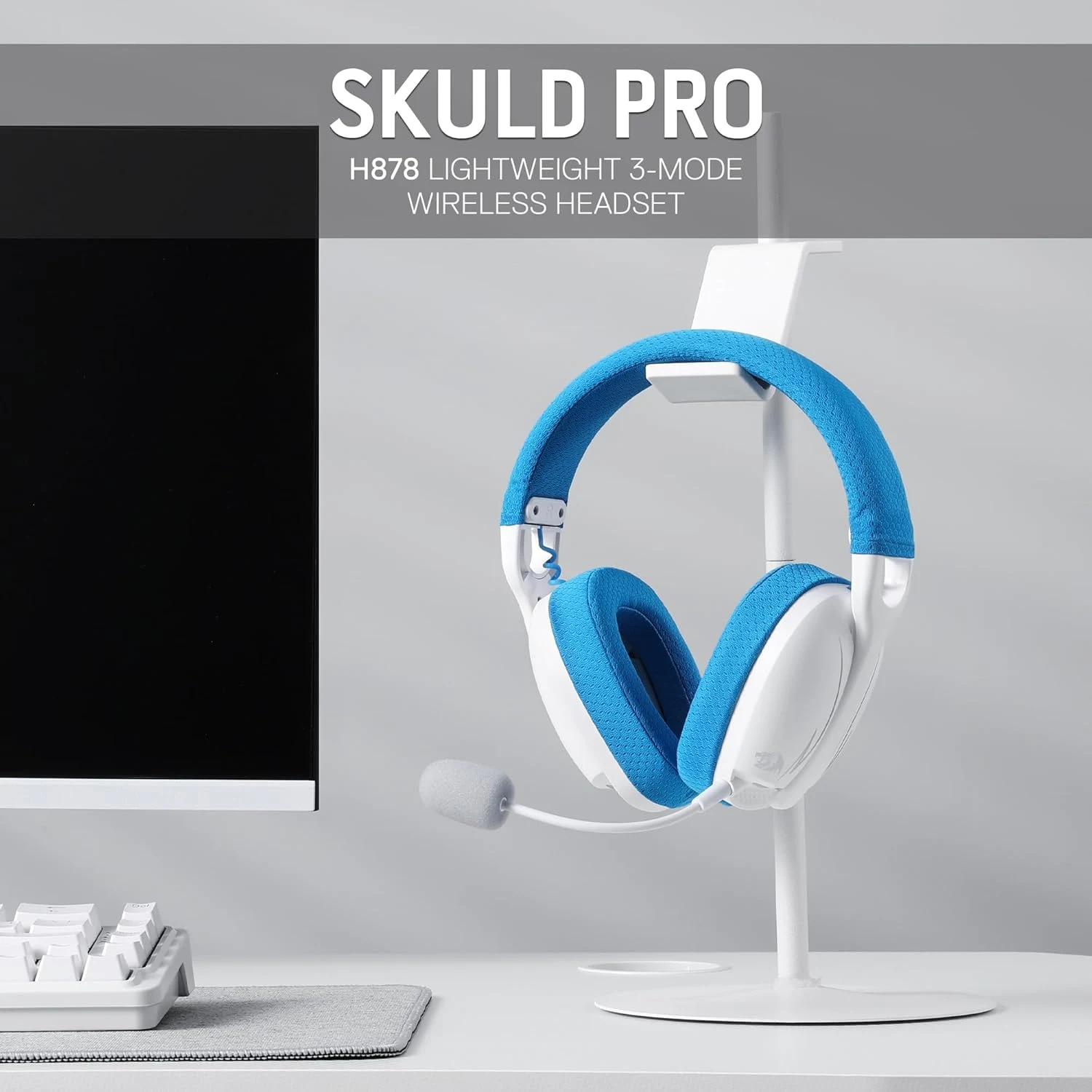 Redragon H878 SKULD Pro Wireless Gaming Headset - White & Blue
