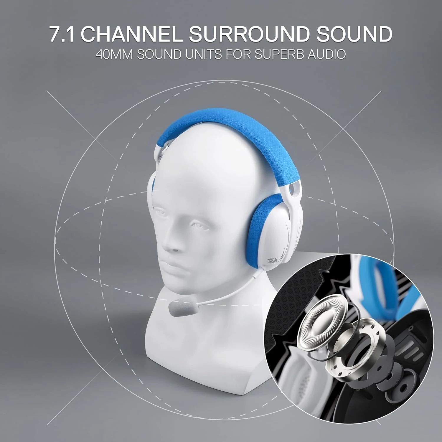 Redragon H878 SKULD Pro Wireless Gaming Headset - White & Blue