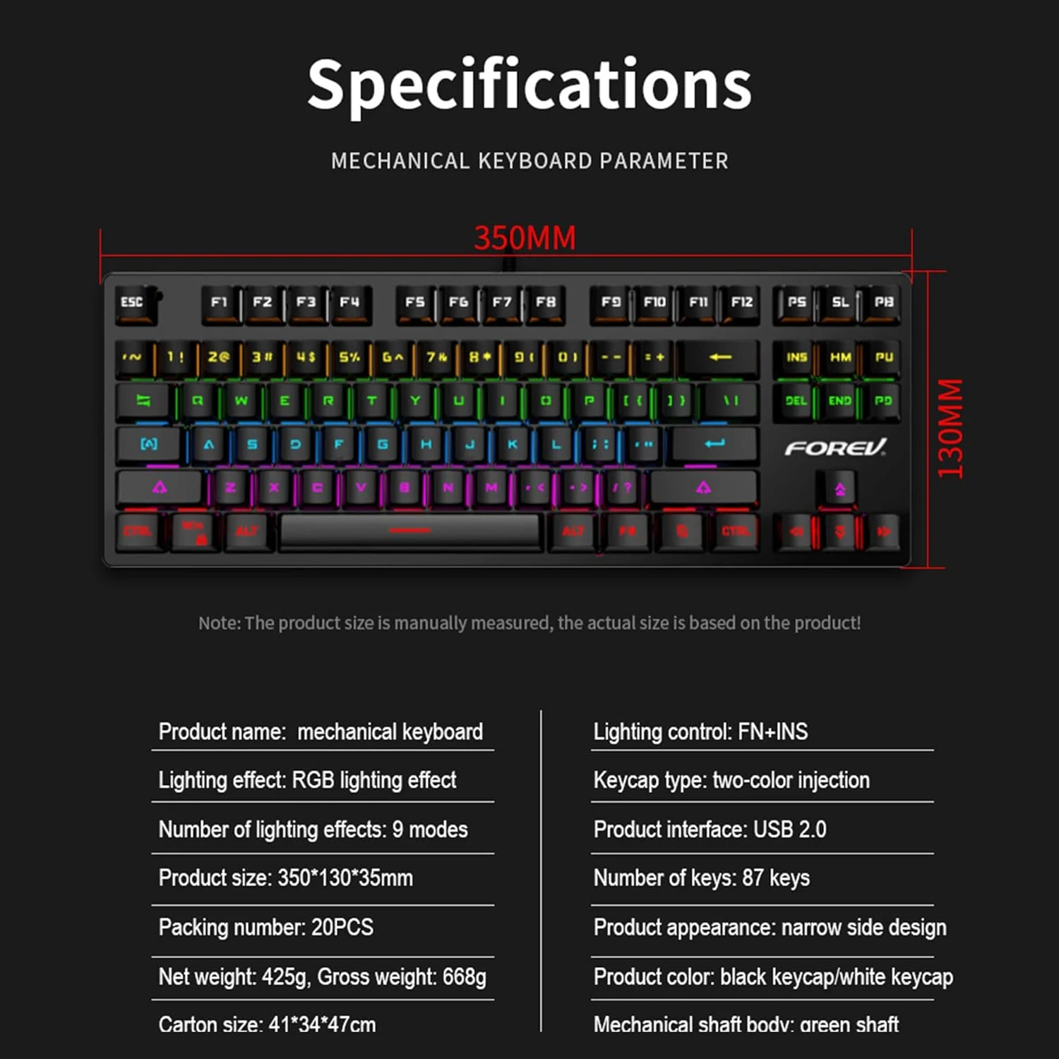 keyboard FV-Q301 HighEnd 87 keys Wired Mechanical Blue Switch - Black