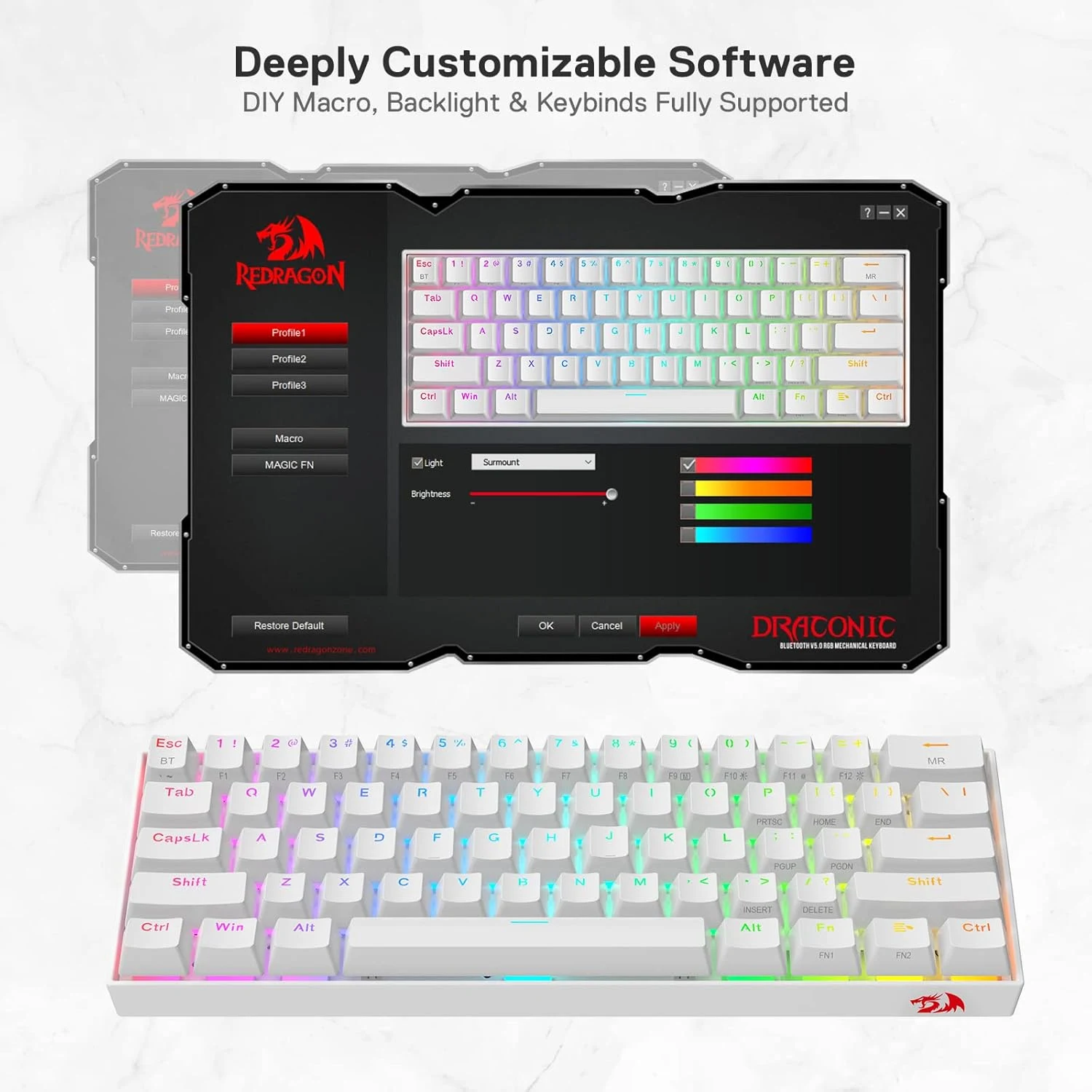 ريدراجون K530W برو كيبورد RGB - بلو سويتش - أبيض