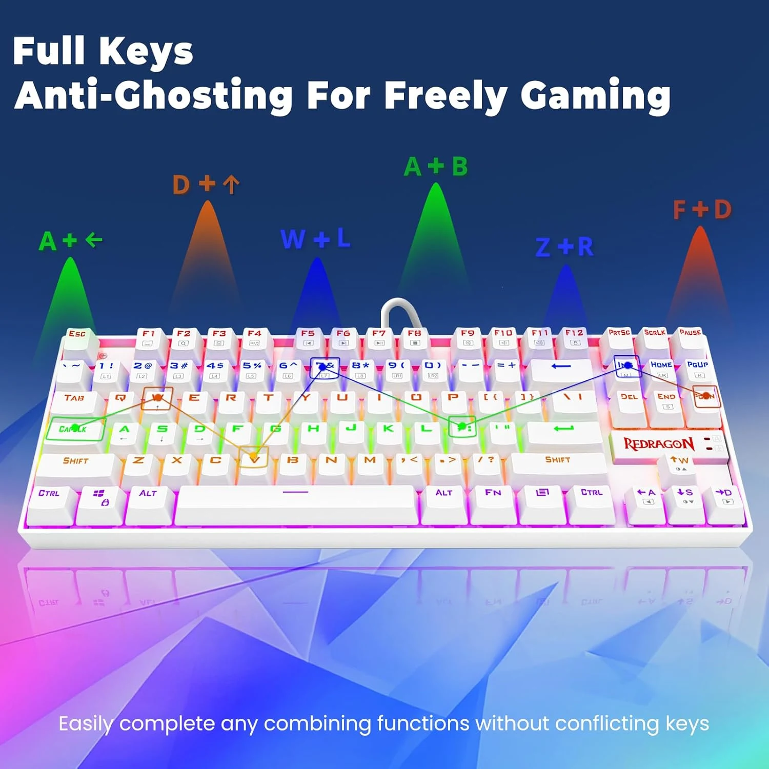 Redragon K552 KUMARA Rainbow Wired Mechanical Gaming Keyboard – Red Switch - White