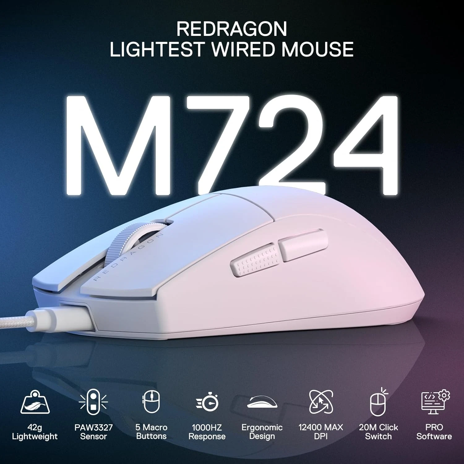 Redragon M724 Wired Gaming Mouse - White
