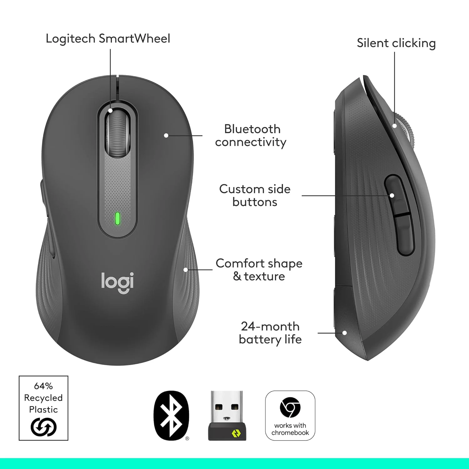 Logitech Signature M650 Small/Medium Wireless Mouse - Graphite