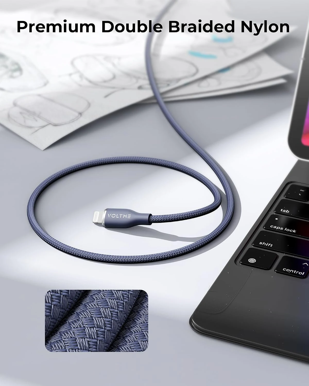فولتمي باور لينك راج كابل USB-C إلى Lightning 3A بطول 1.2 متر - أزرق
